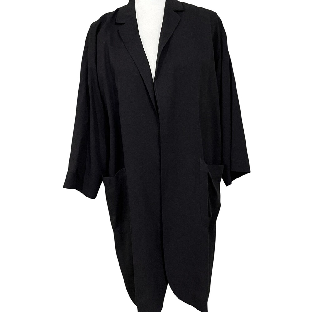 EILEEN FISHER Black  Silk Blend Open Front Duster‎ Capsule Minimalist  Jacket XS